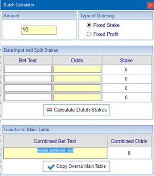 Dutching Calculator: Calculate your dutching stake.